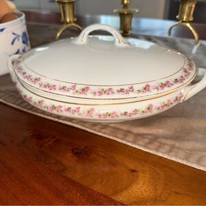 Beautiful antique Bassett Limoges Austria Vegetable Dish Pink Rose Pattern